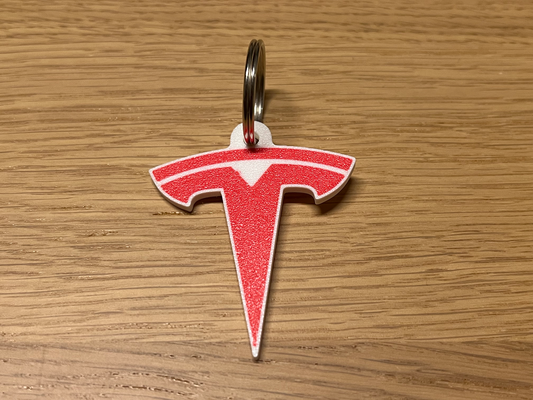 tesla schlüsselbund portachiavi by 3dingo kunst zeichen logos schlüsselring auto wagen fahrzeug elektrisch elon moschus zubehör gadget umkehren umkehrdruck drucken schlüsselhalter 3d print model - Mito3D