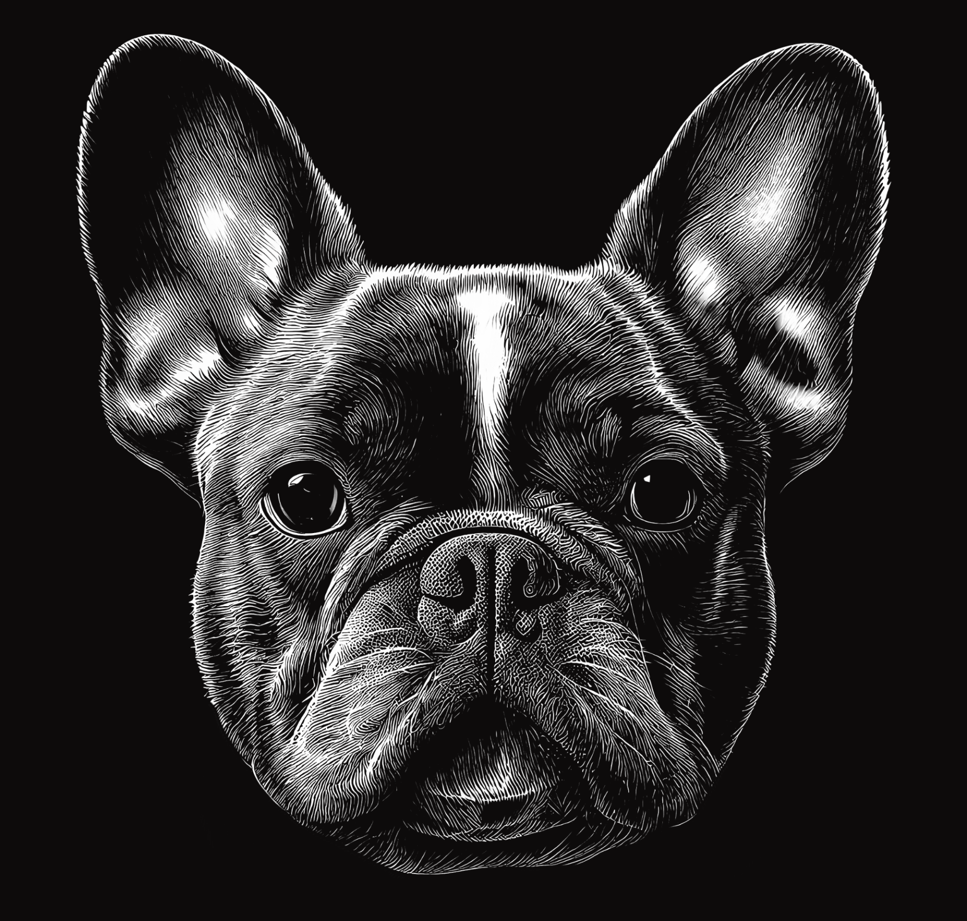 buldogue preto branco forja chapéus parede arte decoração multicolorido 3d cão by kevin goetz generativo modelo litofano dogart buldogues animal cachorros retrato multi cor ams pronto monocromático 3dart 2dart 2d cenário 3D print model - Mito3D