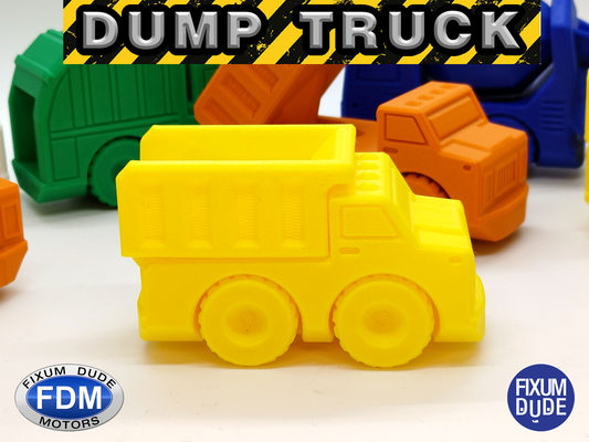 fixum dude motors pip dump truck by fixumdude toys & games car toy construction dumptruck articulated printinplace print in place 3d print model - Mito3D