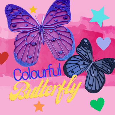 coloré papillon remixé by pezliz art modèles printemps couleur cœurs étoiles papillons 3d print model - Mito3D