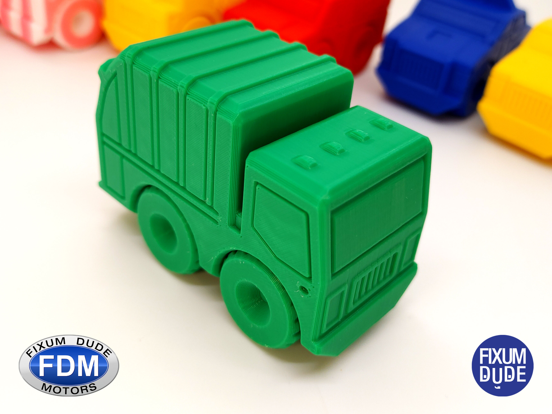 fixum dude motors print in place garbage truck by fixumdude toys & games toy car toycar garbagetruck vehicle construction 3D print model - Mito3D