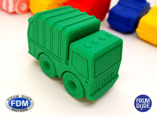 fixum dude motors print in place garbage truck by fixumdude toys & games toy car toycar garbagetruck vehicle construction 3d print model - Mito3D