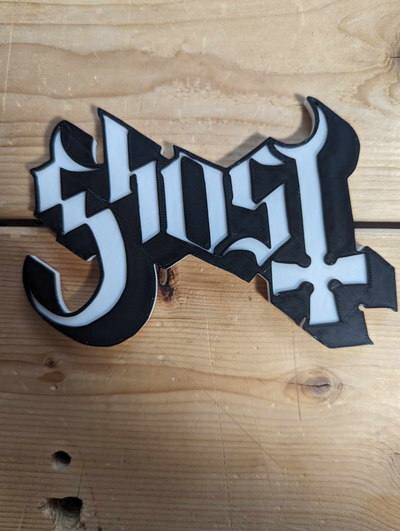 ghost logo raised 16mm by papa emeritus iv art signs & logos plant stand band music multi color 3d print model - Mito3D