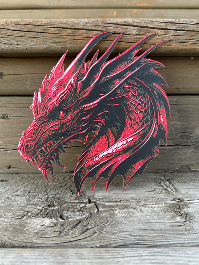 red dragon head hueforge by hlrcreations art 2d flat multi color filament painting p1p p1s x1c 3d print model - Mito3D