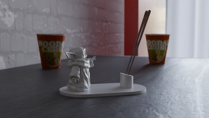 baby yoda's force-fueled chopsticks holder remixed by braga3dprint household house models chopstickholder chopstick 3d print model - Mito3D