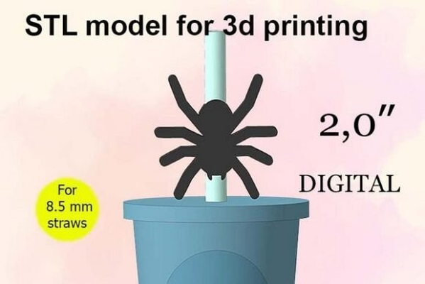 spider drinking straw - halloween 2023 by daraun 3d printer accessories halloweendecor halloweendecoration fun drinks spooky accessoires 3d print model - Mito3D