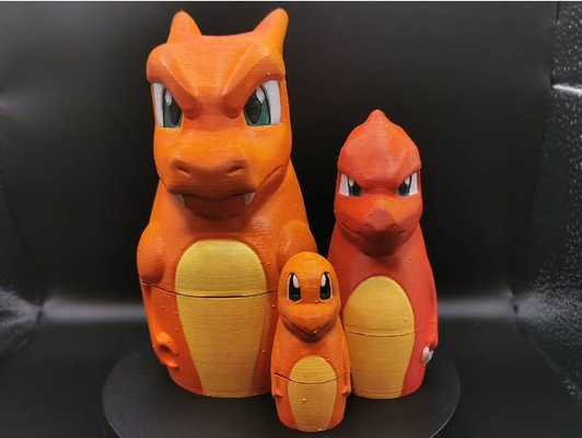 charizard nesting doll by maple3dprinting art models pokemon charmander charmeleon fun print in place no supports cute easy 3d print model - Mito3D