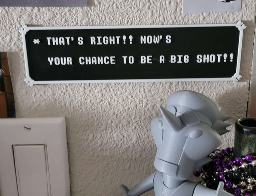 spamton deltarune big shot sign by cyberskunkstudios art signs & logos undertale videogame textbox meme spamtongspamton 3d print model - Mito3D