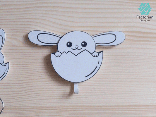 moving ears wall key holder bunny - funny cute hanger organizer by factorian designs household decor hook gadget towel towelhook easter easterbunny easterdesign rabbit animal kids 3d print model - Mito3D