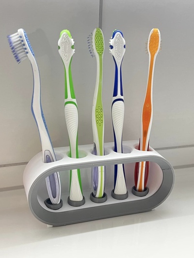 family toothbrush holders 5 piece remixed by ozbutcher78 household house models toothbrushholder bathroomorganizer bathroomaccessories toothbrushstand 3d print model - Mito3D