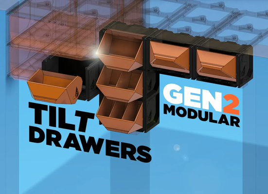 gen2 modular tilt drawers shared by misterobots tools organizers table box oranizer wall tool koea container mount enclosure stackable storage customizable 3d print model - Mito3D