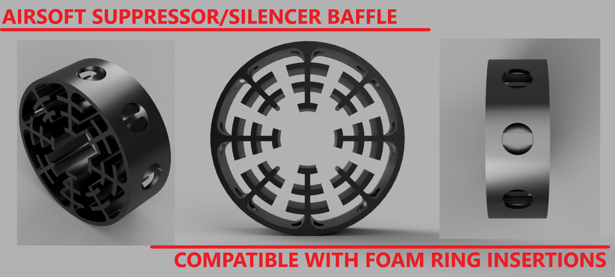 airsoft suppressor silencer baffle foam ring insertion by eldenroot hobby & diy sport outdoors airsoftparts airsoftsilencer airsoftsuppressor 3d print model - Mito3D