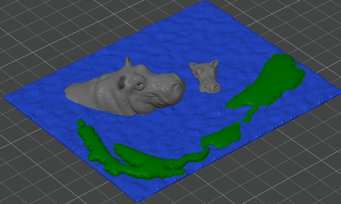 hipopótamo río mesa arte escultura diorama remezclado by 75echo esculturas agua modelo portavasos naturaleza áfrica conservación 3d print model - Mito3D