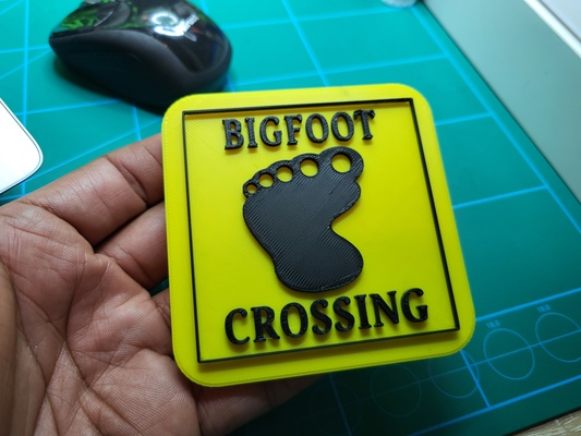 bigfoot crossing road sign- fun by 75echo art signs & logos sign warning multicoloured humour roadsign 3d print model - Mito3D