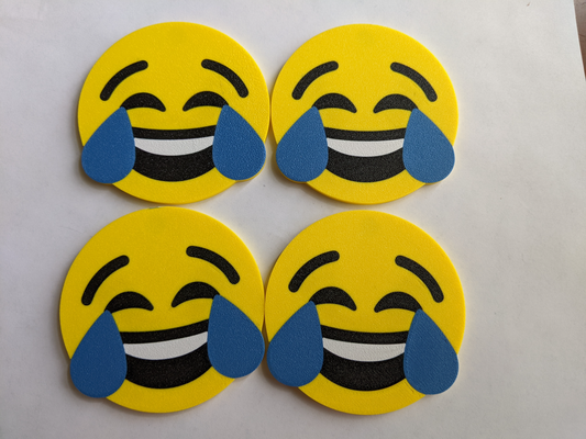 crying laughing emoji magnet coaster by madebyaadil art 2d happy 3d print model - Mito3D