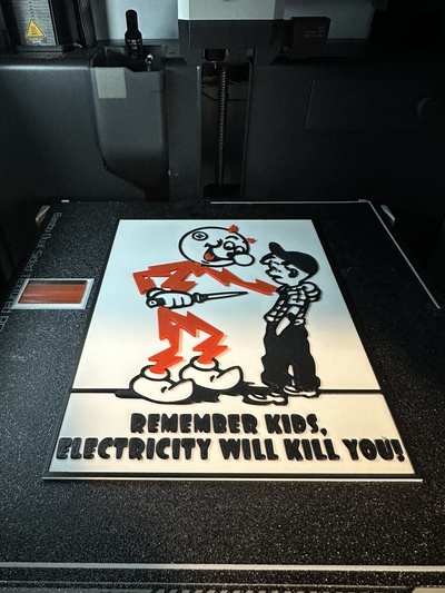 electricity kill sign - mmu bambulab ams remixed by realdawnerd art signs & logos multicolor painted 3d print model - Mito3D