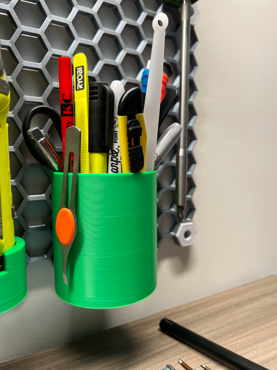 simple pencil cup hsw honeycomb storage wall by whimsii3d tools organizers pen hex holder container pencilcup pencup 3d print model - Mito3D