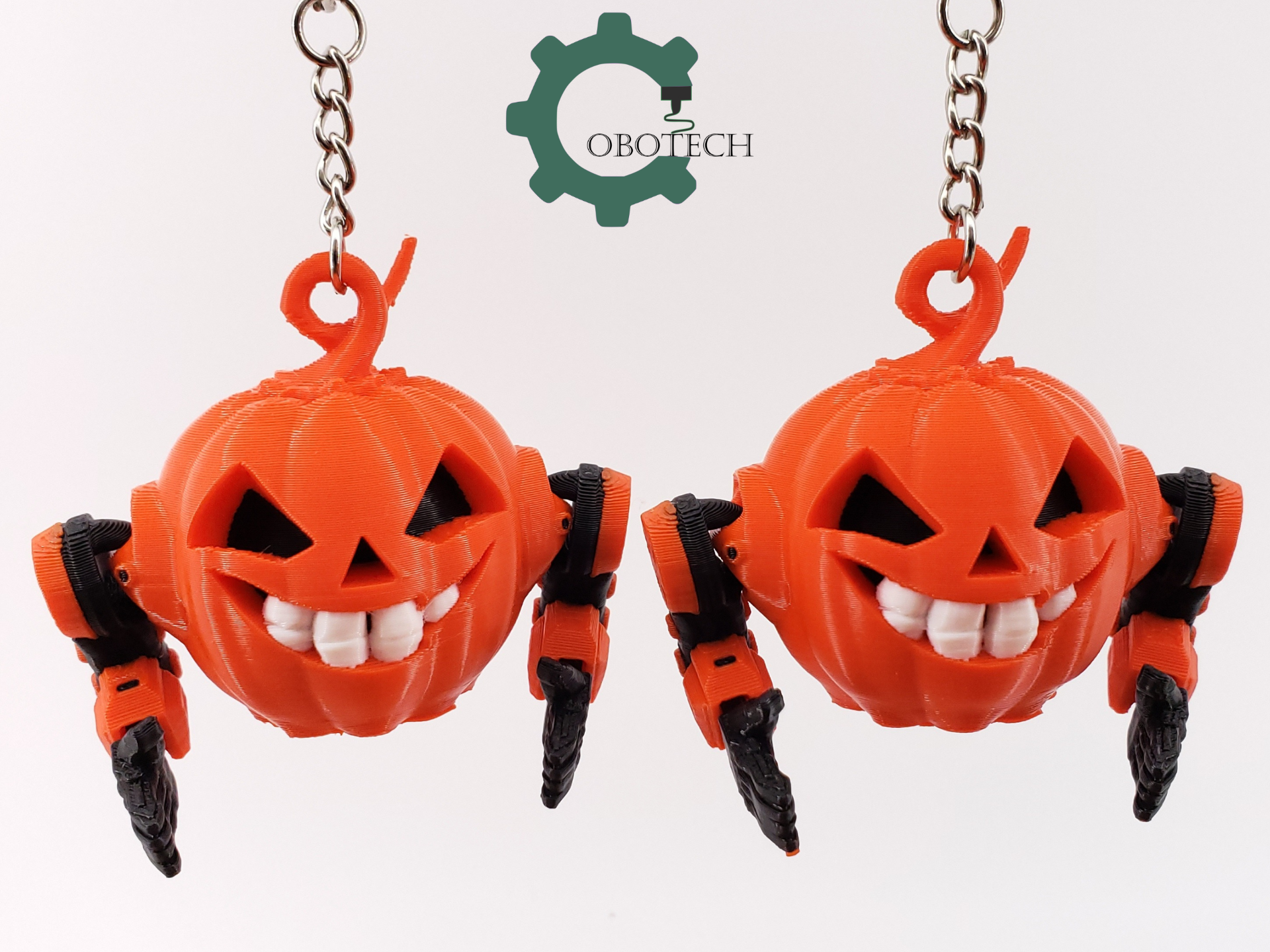 halloween kürbis roboter schlüsselbund by cobotech kunst skulpturen artikuliert artikulierte figur 3D print model - Mito3D