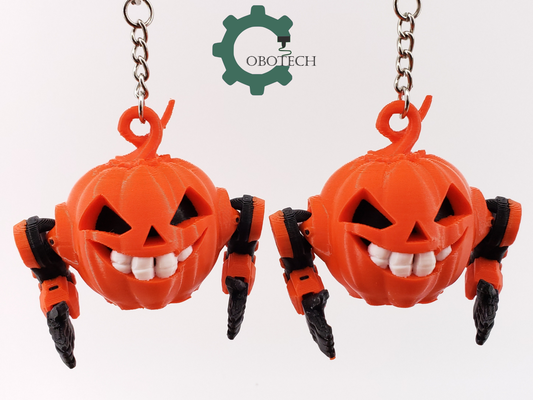 halloween pumpkin robot keychain by cobotech art sculptures articulated articulatedfigure 3d print model - Mito3D