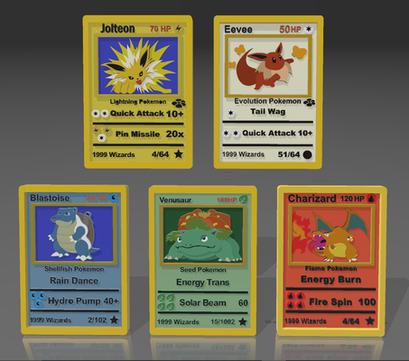 pokemon tarjetas by dispersado coleccionables arte modelos eevee blastoise charizard pokemoncards venusaur jolteon 3d print model - Mito3D