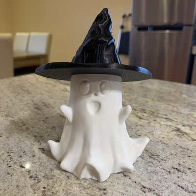 halloween ghost wearing witch hat by tmakeroo household festivities 2023 decor spooky 3d print model - Mito3D