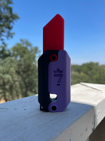 50mm cover gravity knife 7 logo remixed by notjoel toys & games fidget toy 3d print model - Mito3D