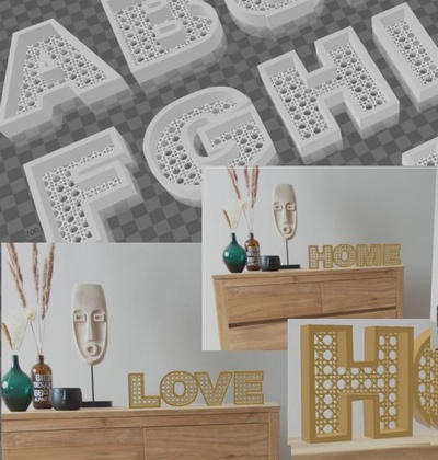 rattan harfler ev dekorasyon by mimi sanat heykeller alfabe hediye 3d print model - Mito3D