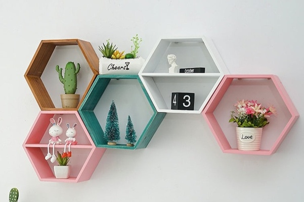 modular octogone hexagone shelves clip by mimi home decoration art models wall 3d print model - Mito3D