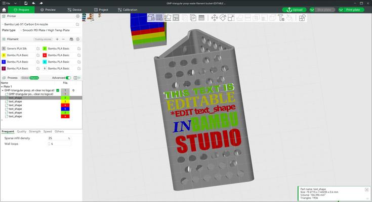dreieckig poop waste eimer editierbar text by gmp designs 3d drucker zubehör abfall bambu studio magnete 3d print model - Mito3D