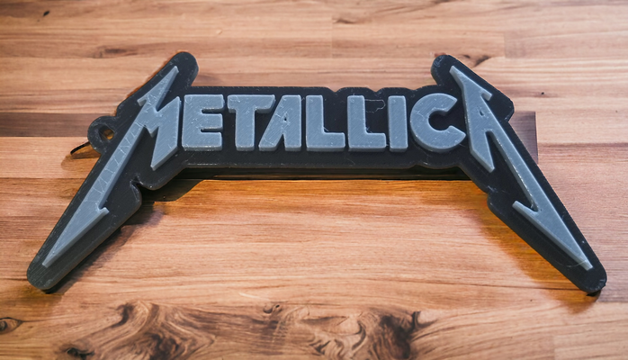 metallica logo porte clés no ams obligatoire by lilas rage art panneaux logos bande musique métal clé chaîne bague 3d print model - Mito3D