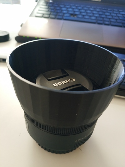 canon 50mm f18 stm lens hood - no support remixed by bula87 pl tools gadgets thingiverse lenshood canonef 3d print model - Mito3D