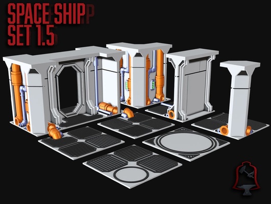 modular space ship sci-fi corridor wall set 15 by calelebl toys & games dnd openfoliage scifi spaceship tabletop terrain wargaming 3d print model - Mito3D