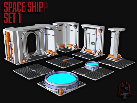 modular space ship sci-fi corridor wall set by calelebl toys & games dnd metal openfoliage openforge scifi tabletop warhammer 3d print model - Mito3D