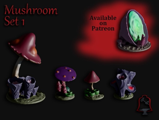 openfoliage mushroom set 1 by calelebl toys & games cave dd fantasy terrain wargameterrain wargaming 3d print model - Mito3D