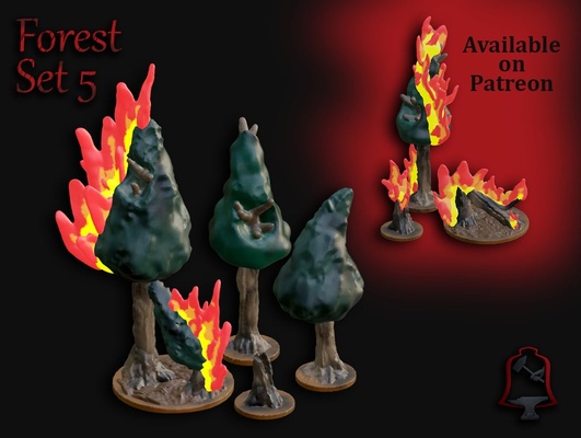 openfoliage floresta conjunto 5 queimando bosques by lebl brinquedos jogos dnd fogo tampo mesa terreno arvores guerra 3d print model - Mito3D