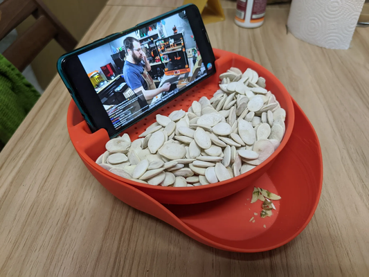snacks serving bowl waste compartment phone stand shared by shearlab household house models snack iphone samsung nuts pistachio wastebin 3d print model - Mito3D