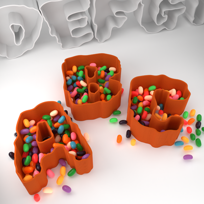halloween candy bowl letters by layermodels household festivities alphabet celebration container creepy custom dish fun letter message october original pumpkin scary trick or treat word 3d print model - Mito3D