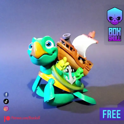 tartaruga flexi by caixa caveira 3d miniaturas animais acuático articulado flexível 3d print model - Mito3D