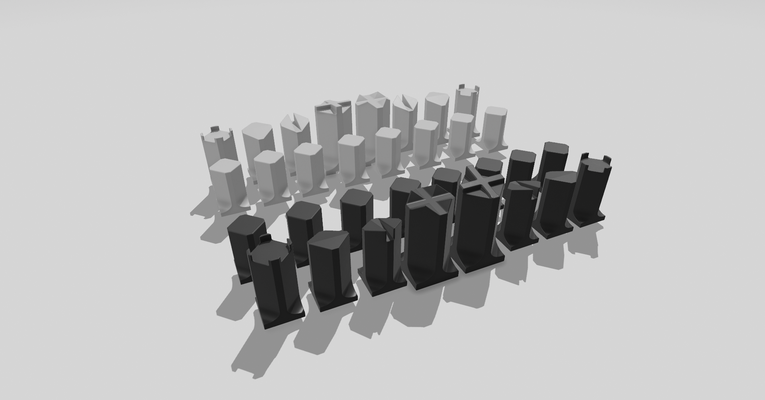 moderne minimal échecs pièces by dermatite jouets jeux planche étape roi reine chevalier évêque tour 3d print model - Mito3D