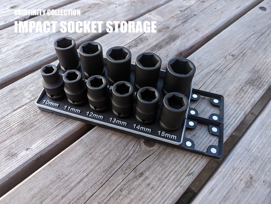 gridfinity collection - impact socket storage by inaniaetvana tools organizers metric impactdriver impactwrench impactsockets 3d print model - Mito3D