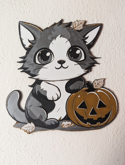 pumpkin cat hueforge by topik at printhoodcz art 2d halloween spring cute kawaii color swap 3d print model - Mito3D