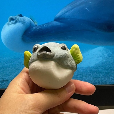 puffer fish meme by ningtw art sculptures funny marine ocean sea 3d print model - Mito3D
