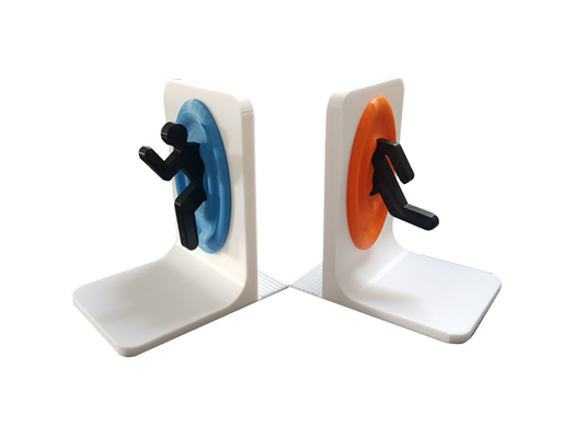 portal bookends books games blu rays by robnob9 tools organizers 2 valve dvds stand holder ray ps4 ps5 playstation xbox fanart 3d print model - Mito3D
