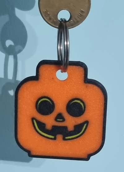 lego inspired pumpkin keyring by brickgeek art coin & badges halloween 3d print model - Mito3D