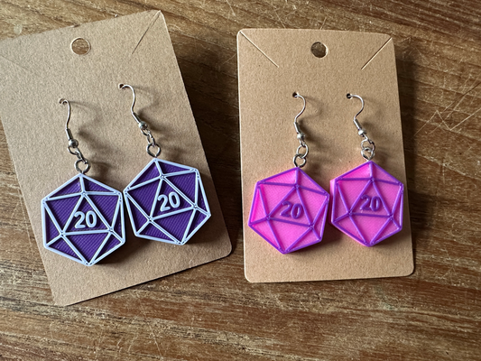 d20 earrings by emilyk000 fashion jewelry dnd multicolor ttrpg polyhedral 3d print model - Mito3D