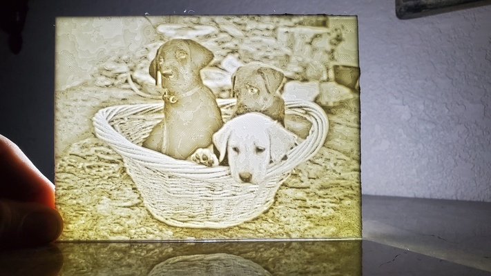 litofania cuccioli in cestino by desert3dprinting arte segni loghi laboratori cani 3d print model - Mito3D