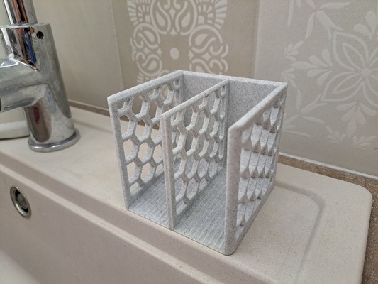 vertical sponge holder by exopunk household house models hexagonal spongeholder spongedrainer 3d print model - Mito3D