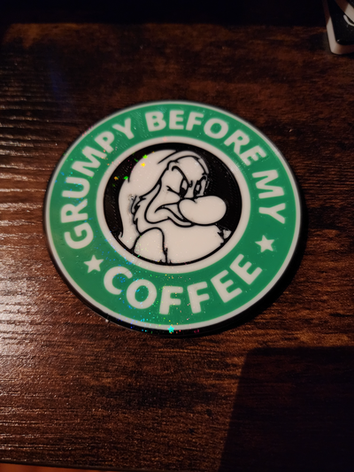 grumpy coffee coaster by picture it household house models starbucks disney snow white 3d print model - Mito3D