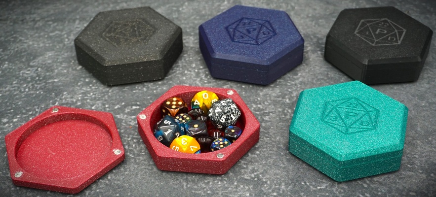 hexagon dice box magnets by preischl 3d toys & games board card pen paper game dnd tabletop mtg magic tcg 3d print model - Mito3D