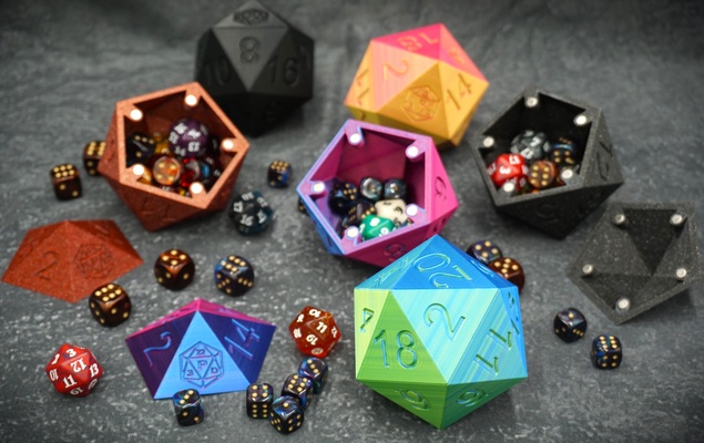d20 dice box magnetic by preischl 3d toys & games board card pen paper game dnd tabletop mtg magic storage dicebox tcg 3d print model - Mito3D